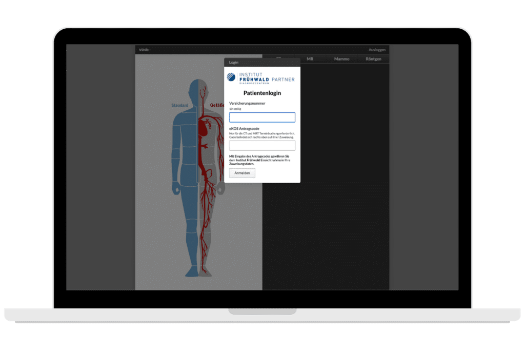 Laptop der das Patientenportal von Fr&uuml;hwald zeigt